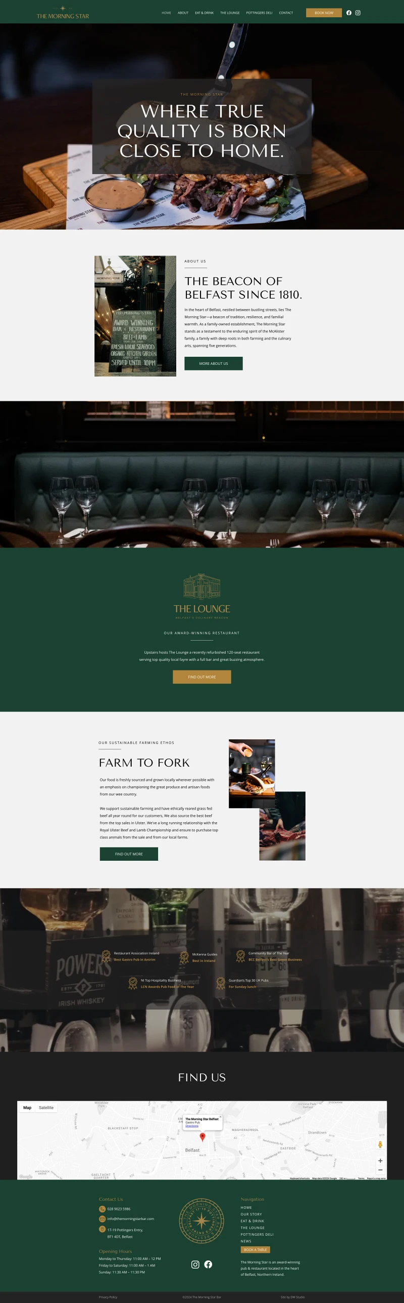 Full length website design screenshot for a gastro pub Wix website, designed by Dream Wild Studio