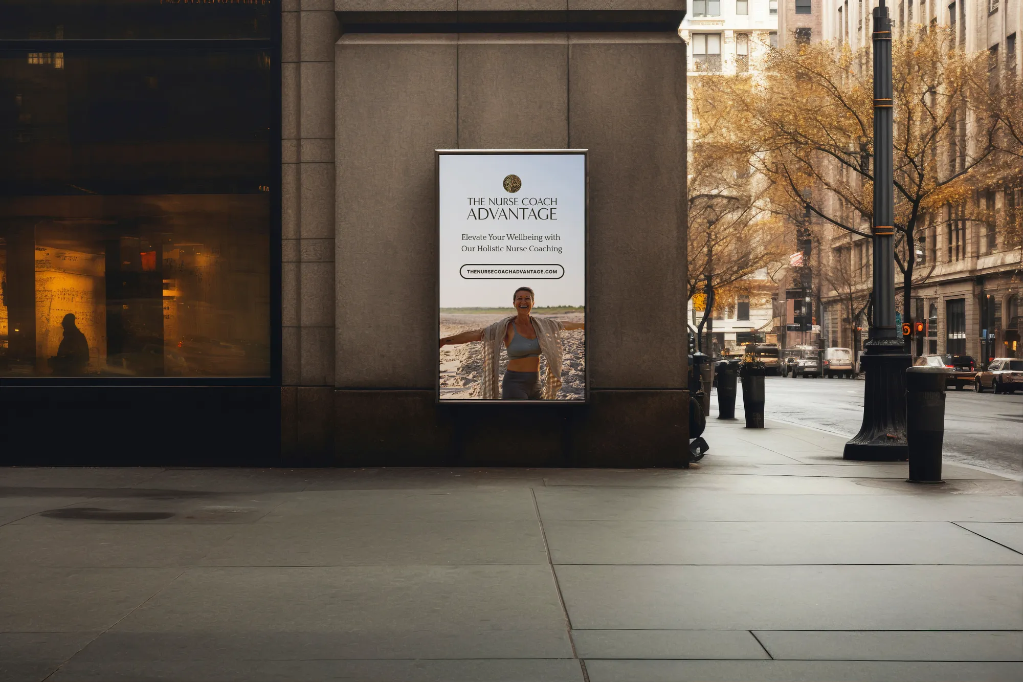 Nurse coaching brand logo displayed on an outdoor advertising sign. Designed by Dream Wild Studio.