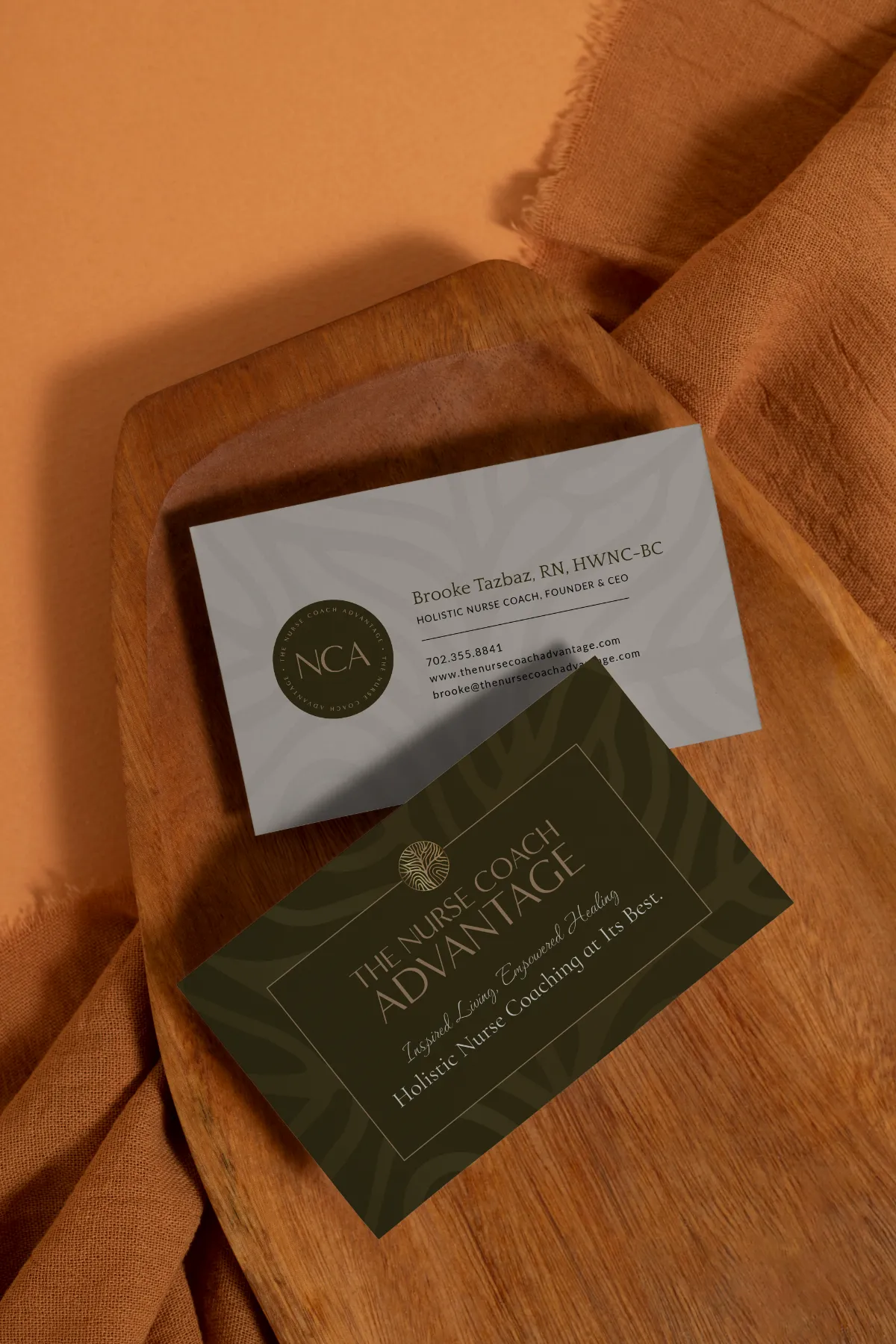 Professional brand identity business cards designed for a holistic nurse coaching practice. Designed by Dream Wild Studio.