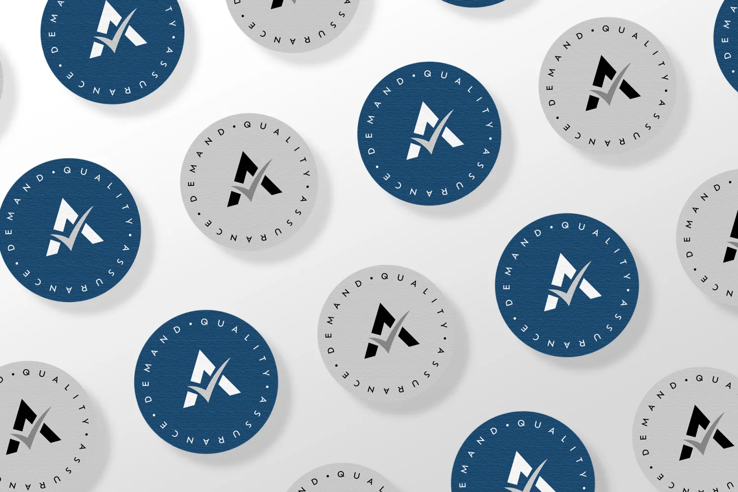 Lead Generation Brand Submark Logo on Circular Stickers Submark logo design for a lead generation brand displayed across circular stickers in navy and white, designed by Dream Wild Studio