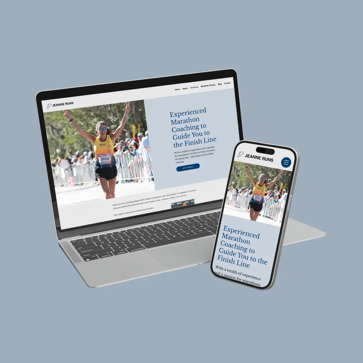MacBook and phone display the website for a running coach, designed and developed by Dream Wild Studio. MacBook and phone display the website for a running coach, designed and developed by Dream Wild Studio.