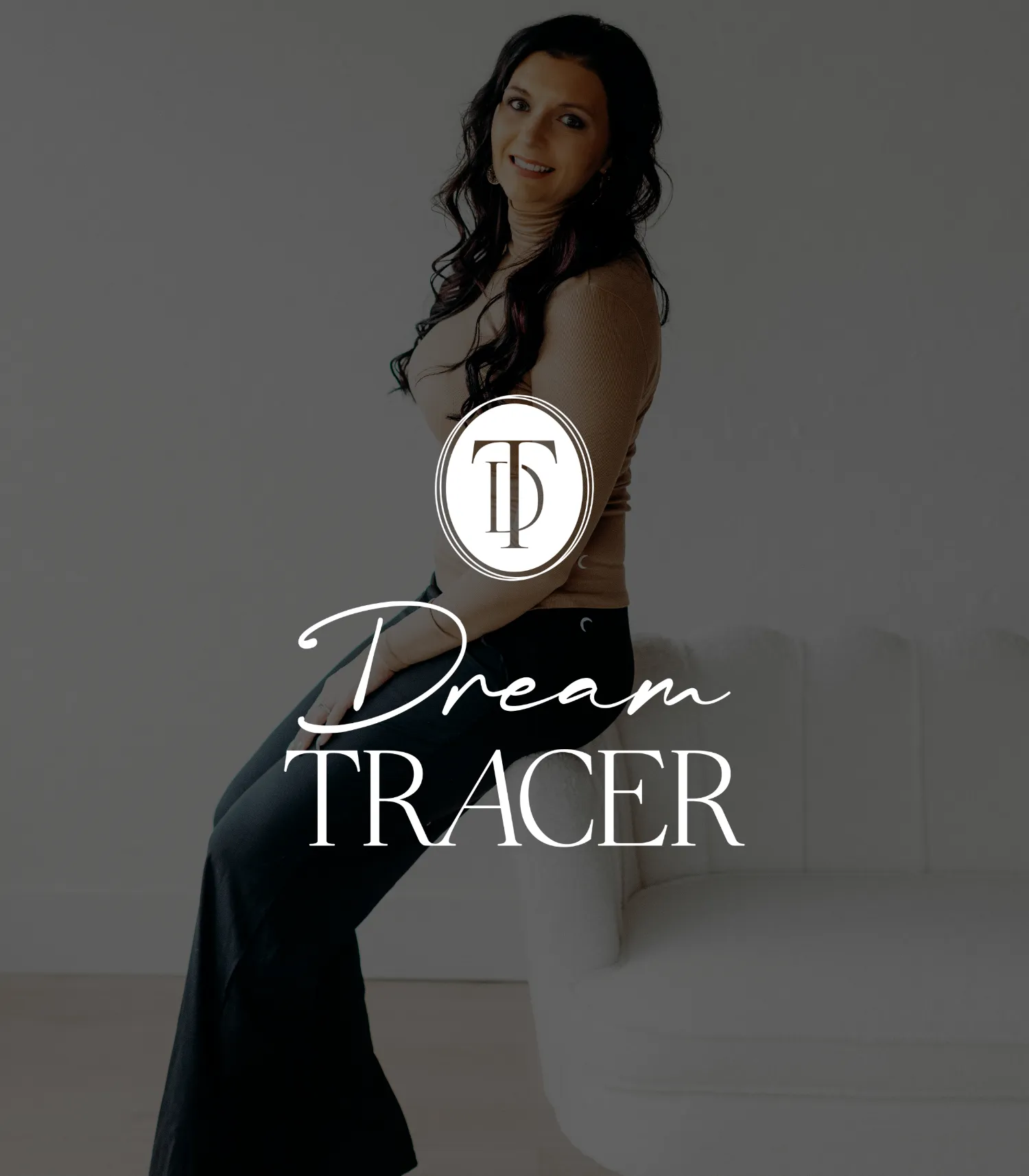 Brand logo design for Dream Tracer, a financial strategist brand, featuring a monogram crest and elegant script wordmark designed by Dream Wild Studio.