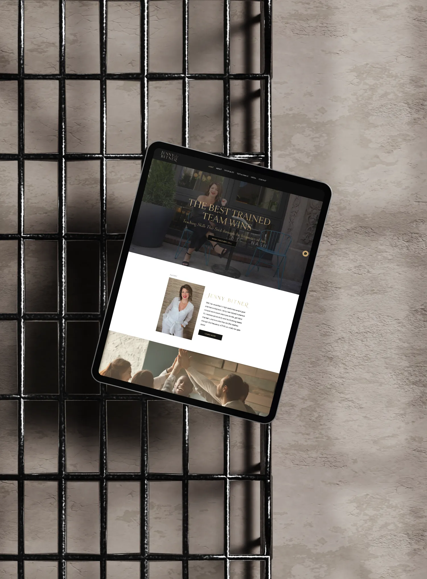 Jenny Bitner website displayed on a tablet for a female entrepreneur and coach, website design by Dream Wild Studio