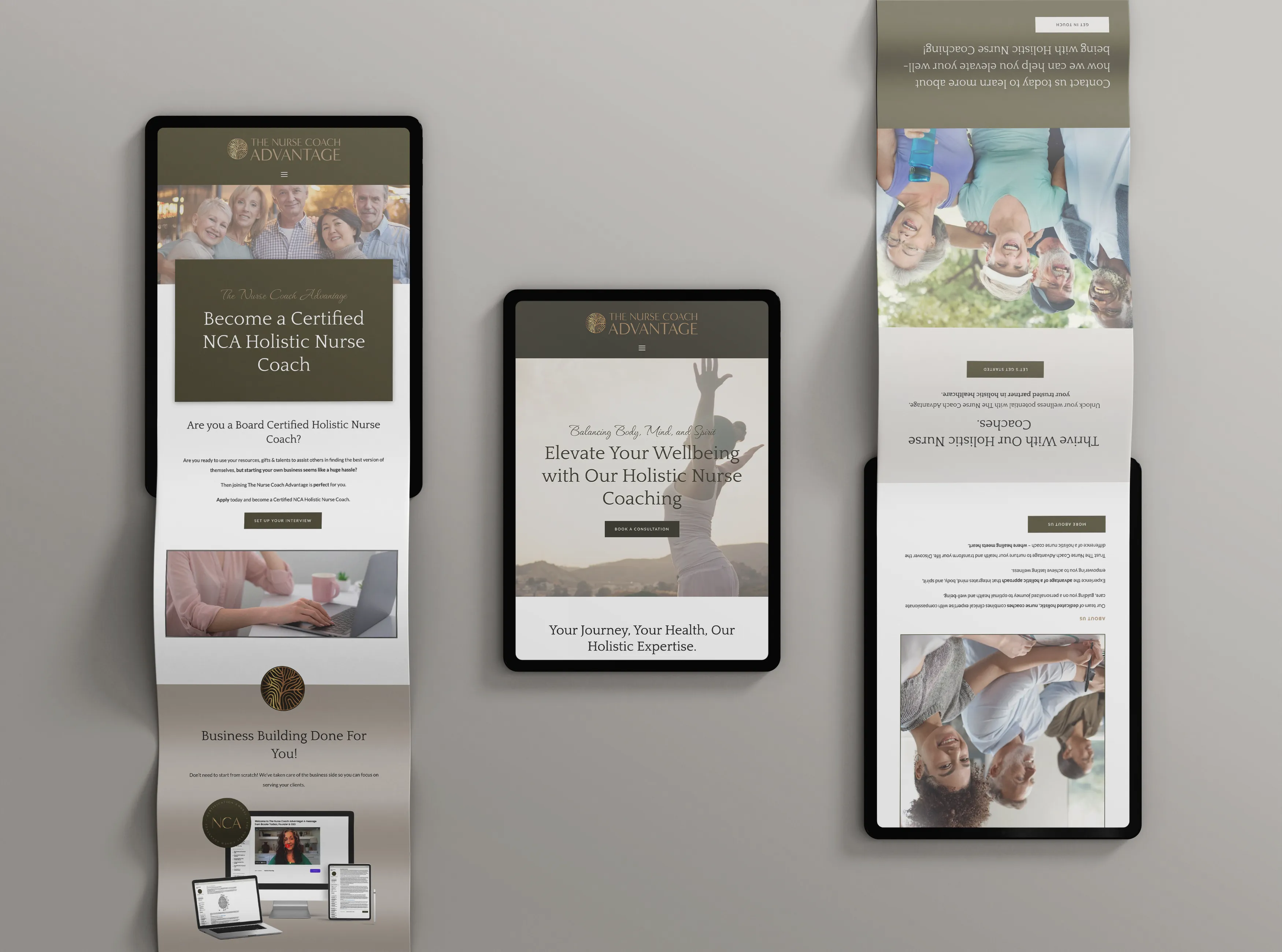 Brand identity and responsive website design displayed across desktop, tablet, and mobile devices. Website design by Dream Wild Studio.