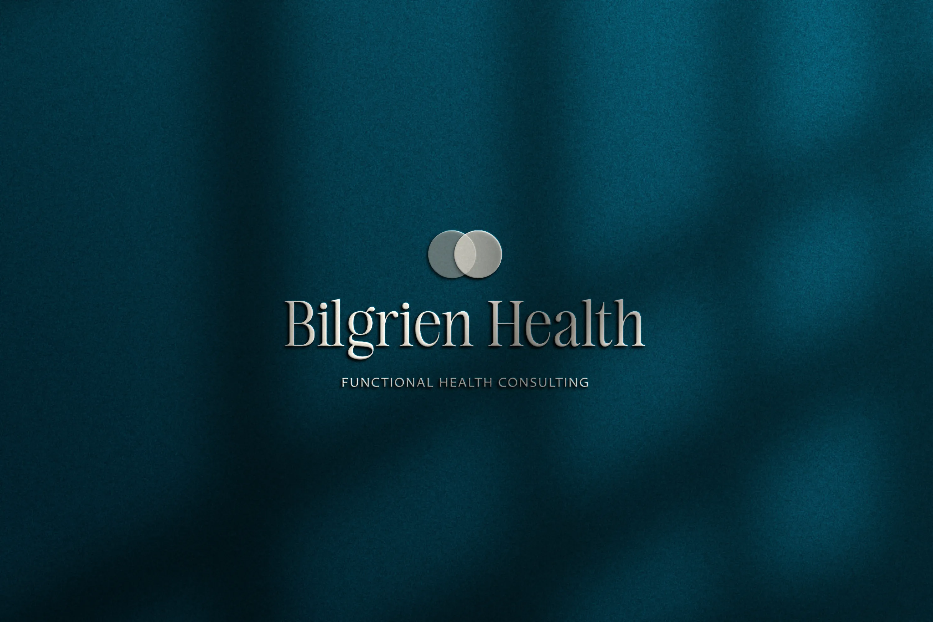 Bilgrien Health Logo Design Bilgrien Health wordmark logo in gold on a deep teal background for a holistic health consultant, branding by Dream Wild Studio