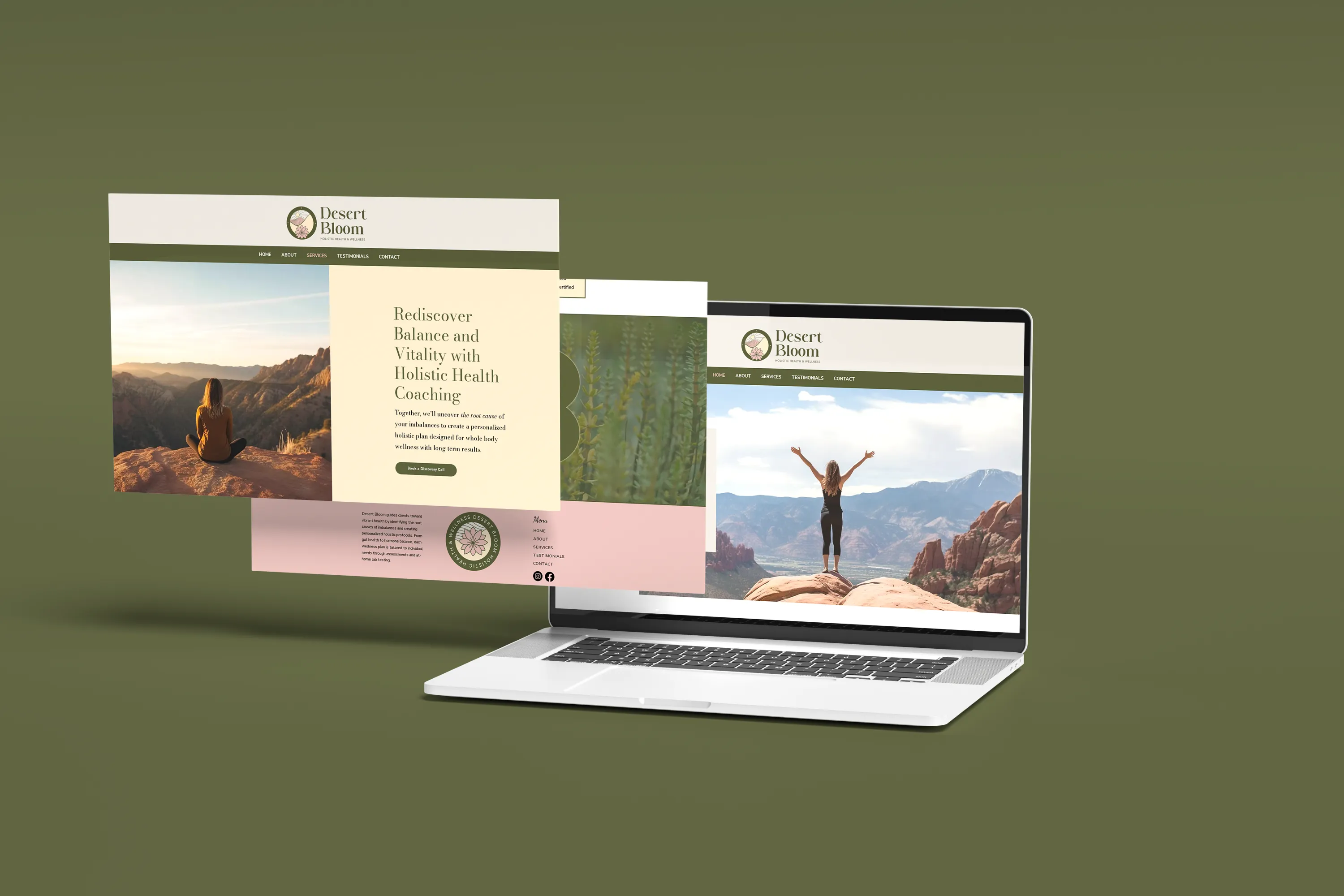 Desert Bloom Website Mockups Desert Bloom website shown on a laptop and multiple screens for a holistic wellness company, responsive website design by Dream Wild Studio