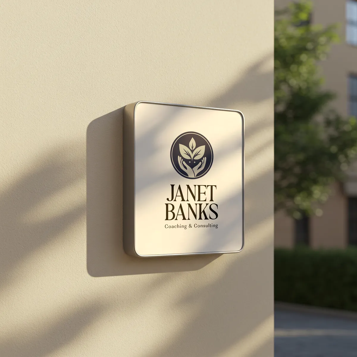 Wellness Brand Signage Design Minimal wellness brand logo sign on exterior wall