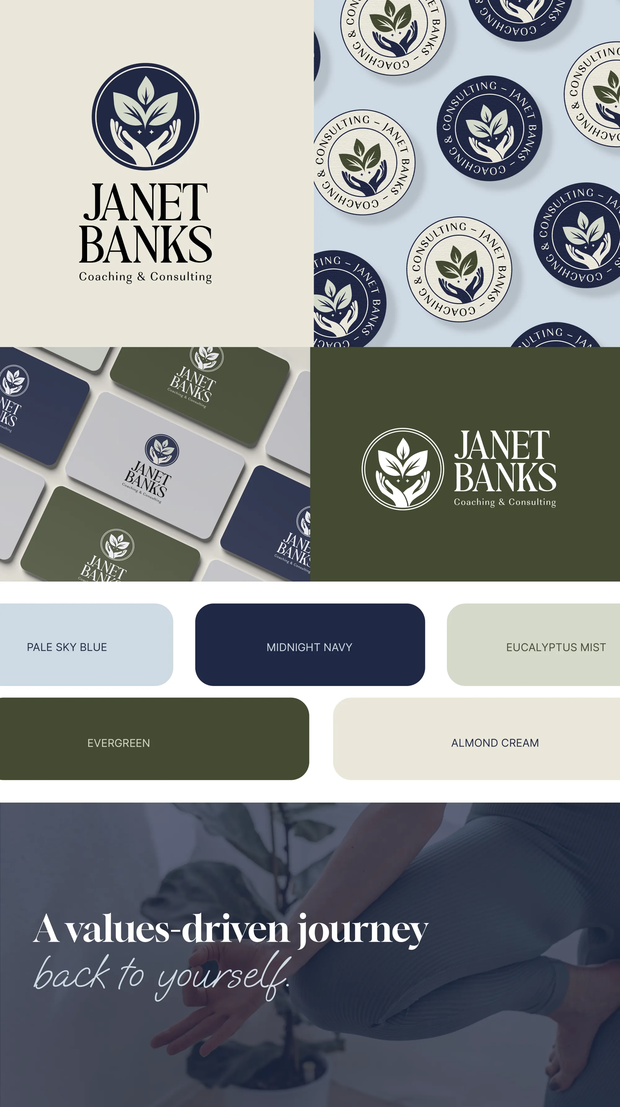 Janet Banks brand colour palette with purple and soft neutral tones, by Dream Wild Studio.