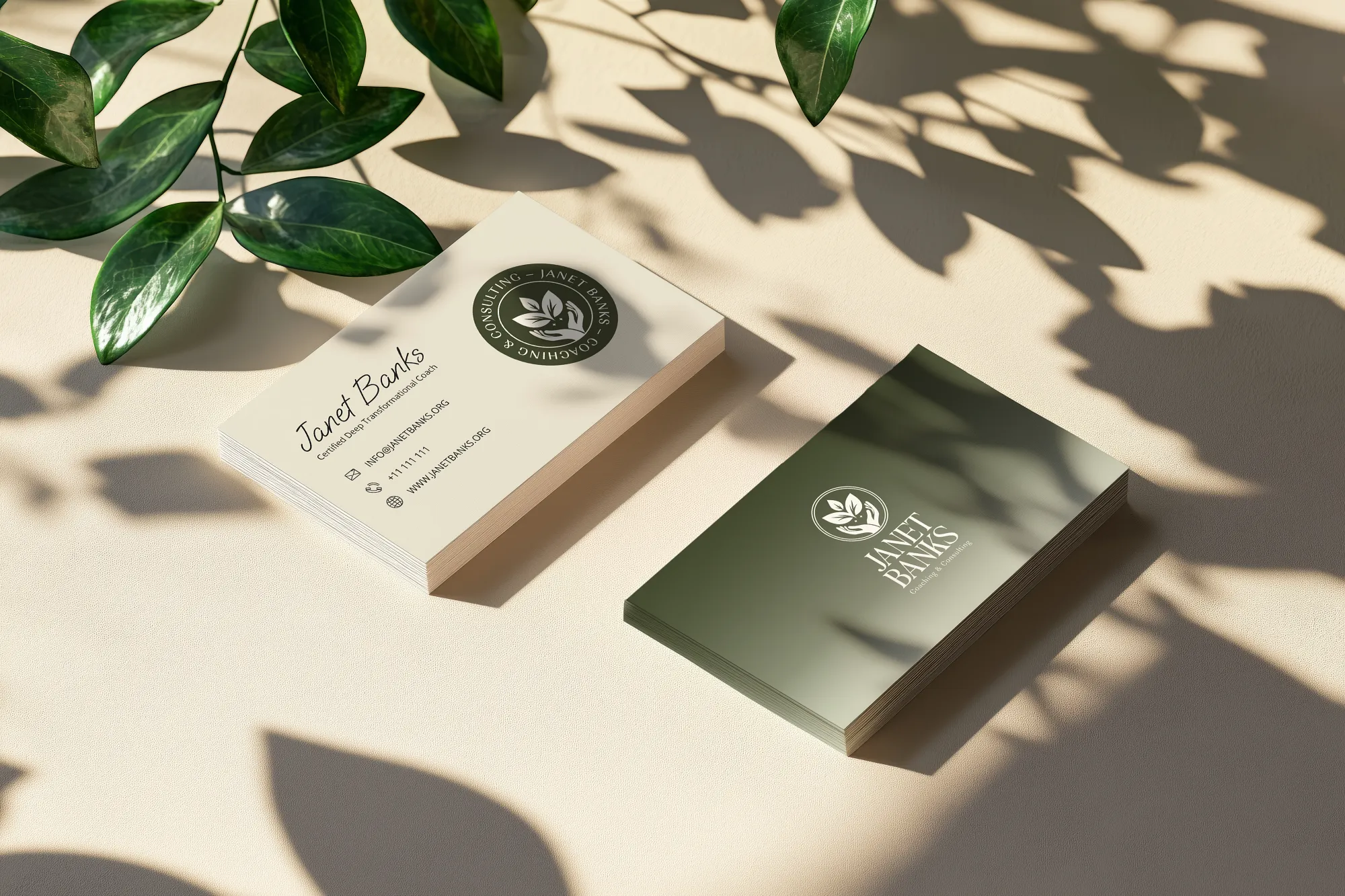 Business card logo design for a nurse coach Janet Banks, by Dream Wild Studio.