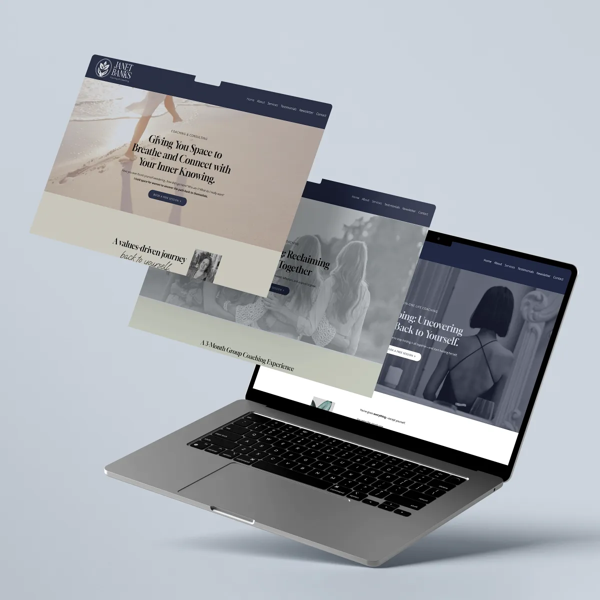Responsive wellness website for a nurse coach displayed on laptop, by Dream Wild Studio.
