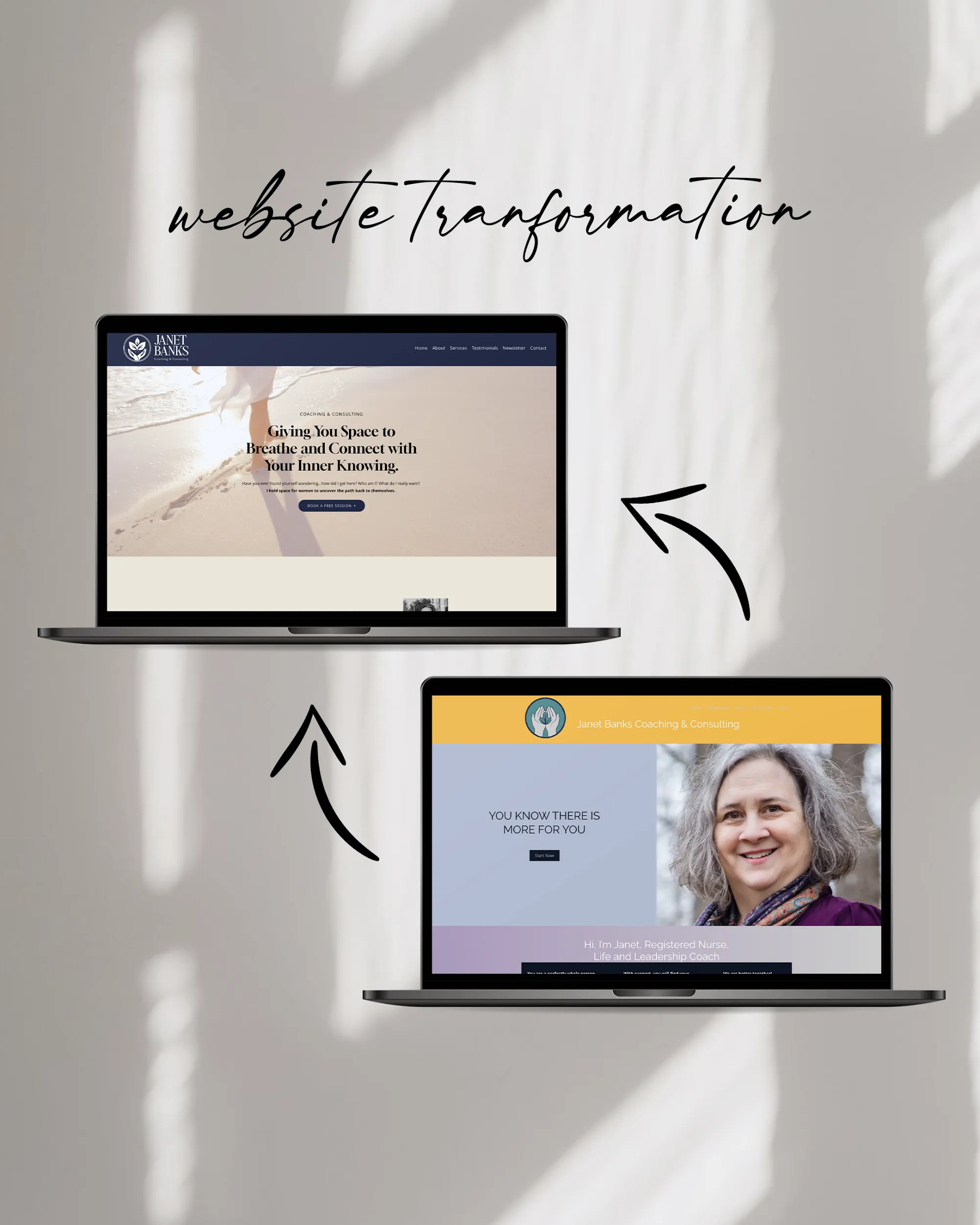 Wellness website transformation before and after, by Dream Wild Studio.
