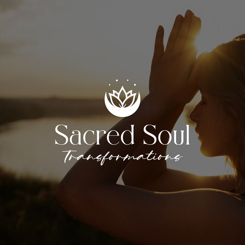 Sacred Soul Transformations Logo Design Woman in sunlight with Sacred Soul Transformations logo representing wellness and reflection, by Dream Wild Studio.
