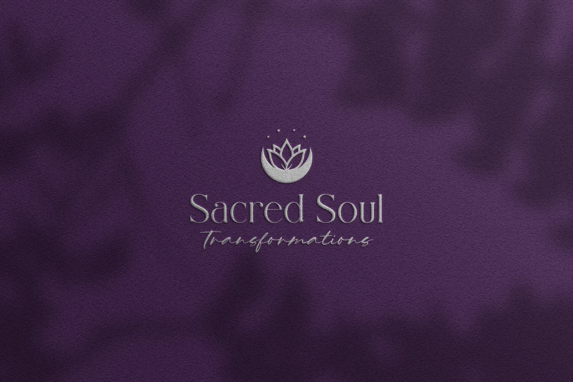 Sacred Soul Transformations Logo Design Sacred Soul Transformations logo on textured purple background, by Dream Wild Studio.