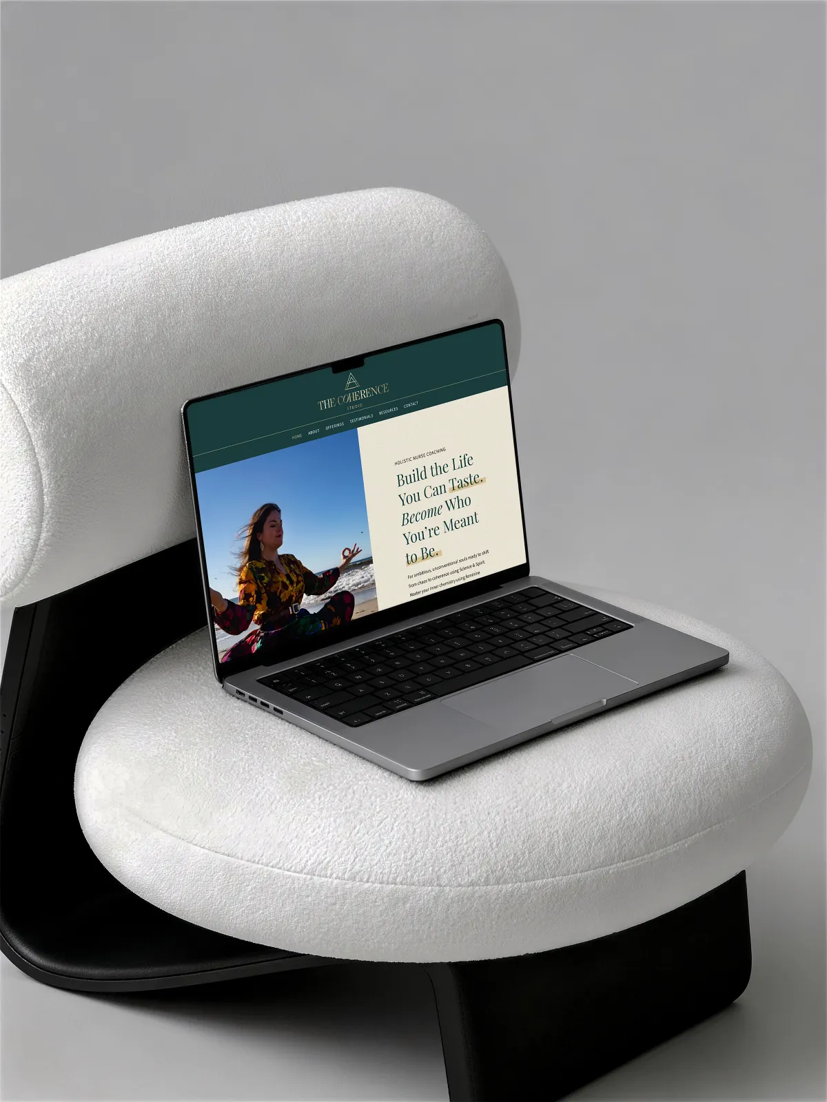 Website design for nurse coach brand The Coherence Studio displayed on laptop