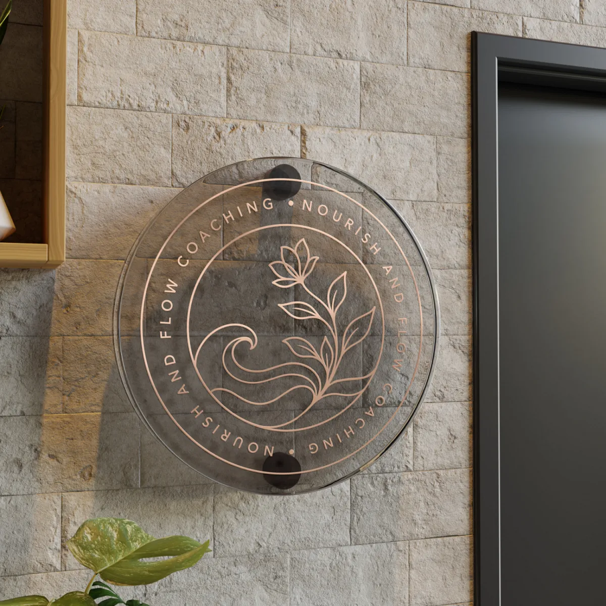 Nourish and Flow Coaching brand sign with floral line art and circular logo design, designed by Dream Wild Studio.