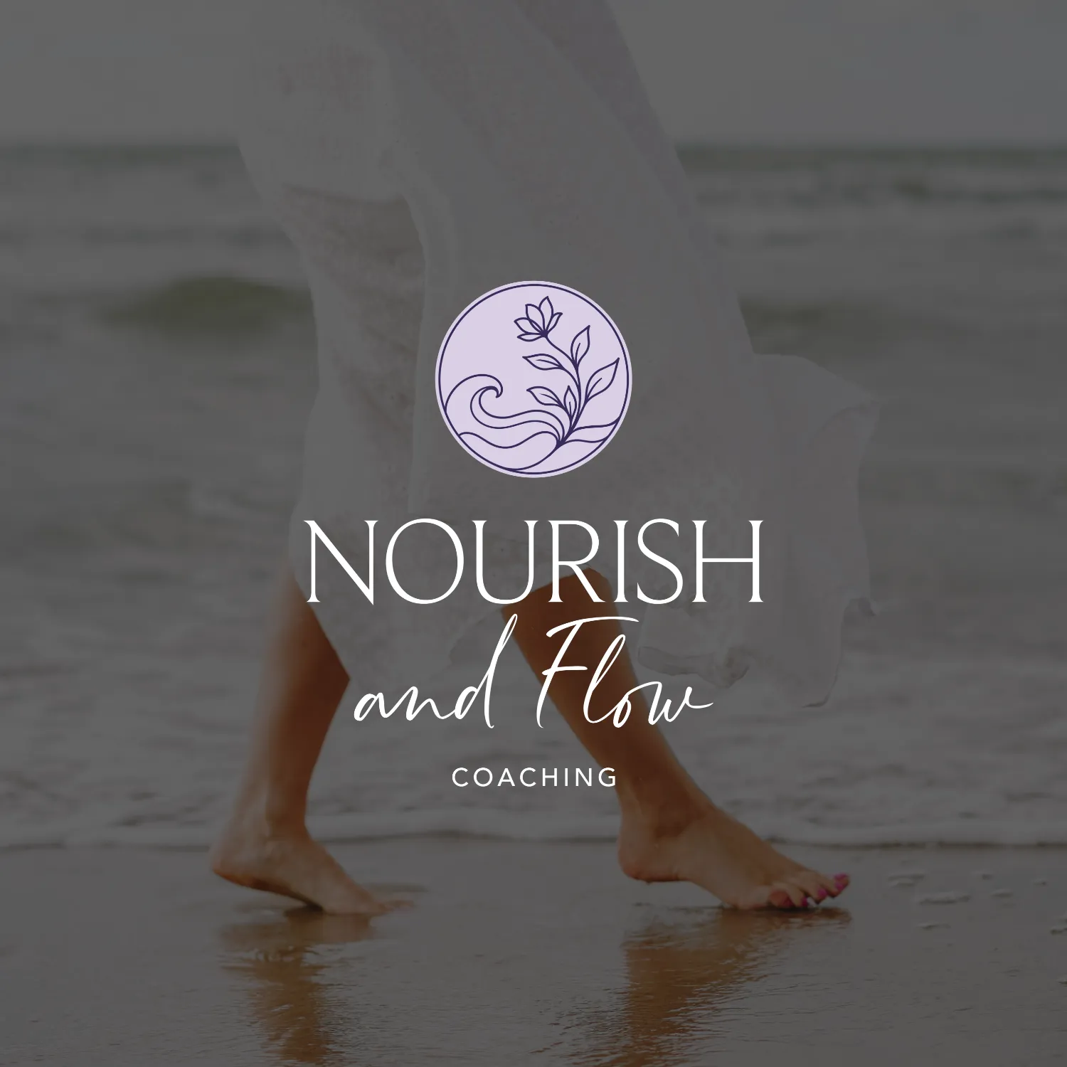 Nourish and Flow Coaching brand logo design featuring a flower symbol for a nurse coach, designed by Dream Wild Studio