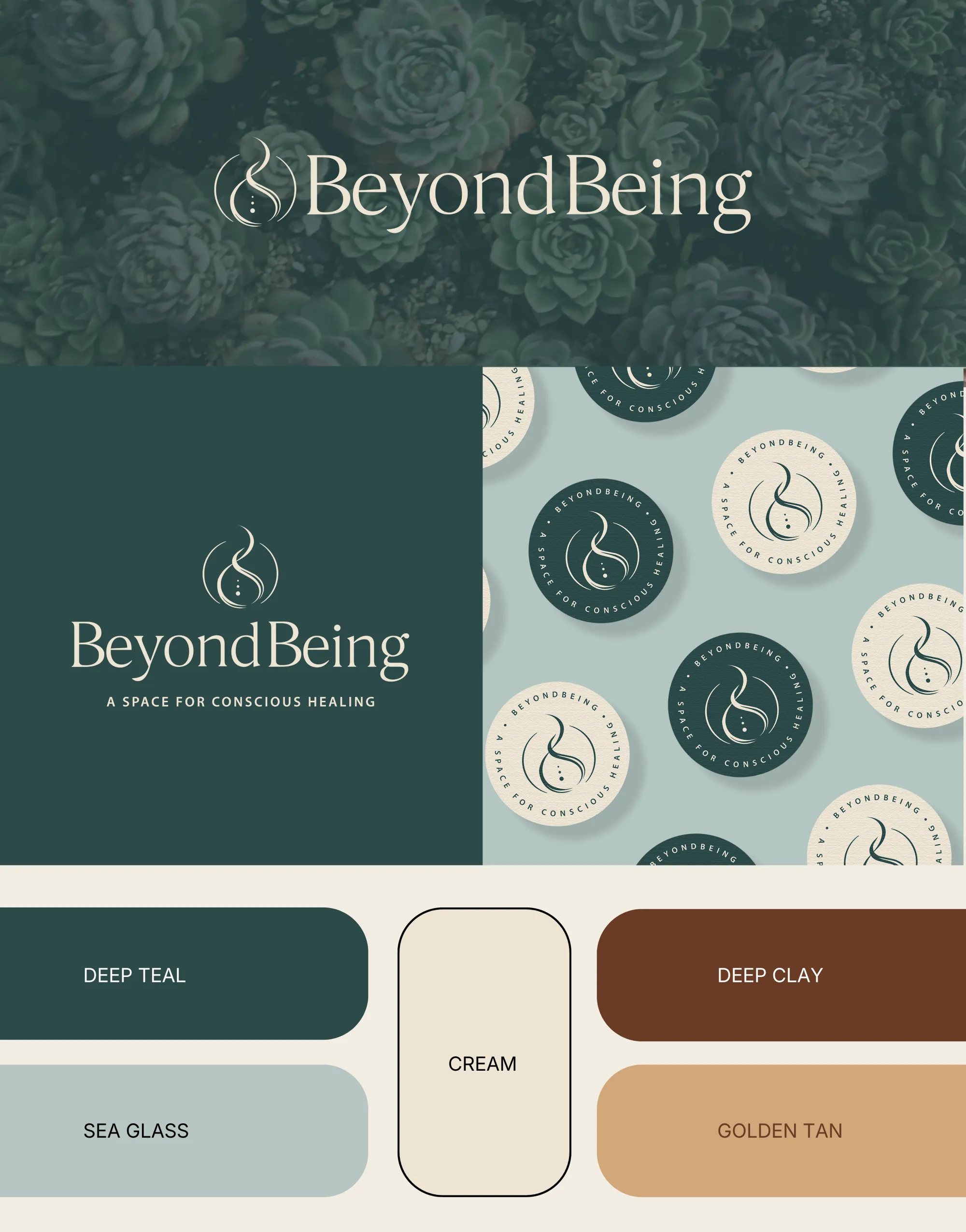 Integrative healing brand identity board featuring logo variations, submarks and an earthy color palette by Dream Wild Studio
