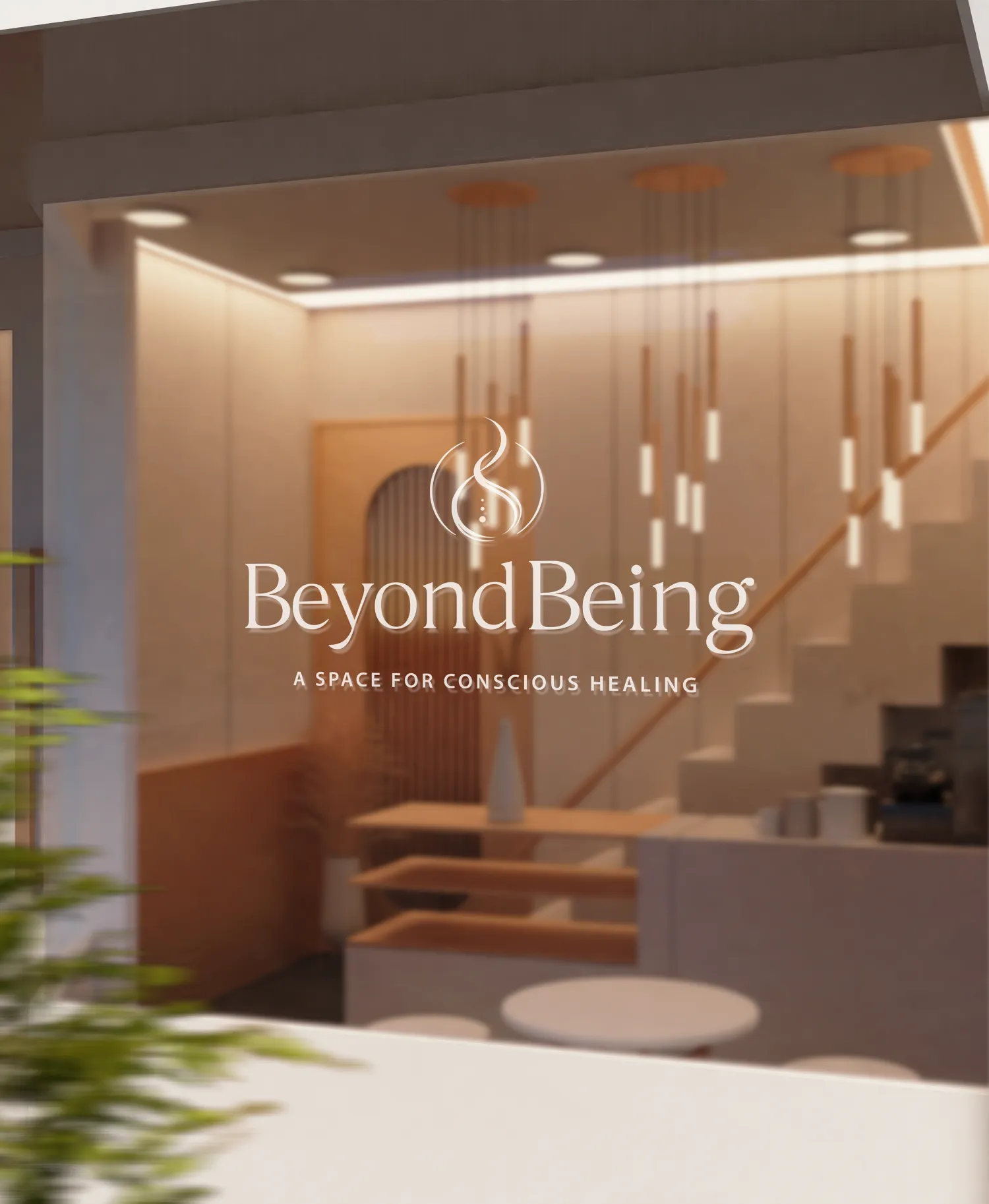 Integrative healing logo sign displayed on a glass entrance door by Dream Wild Studio